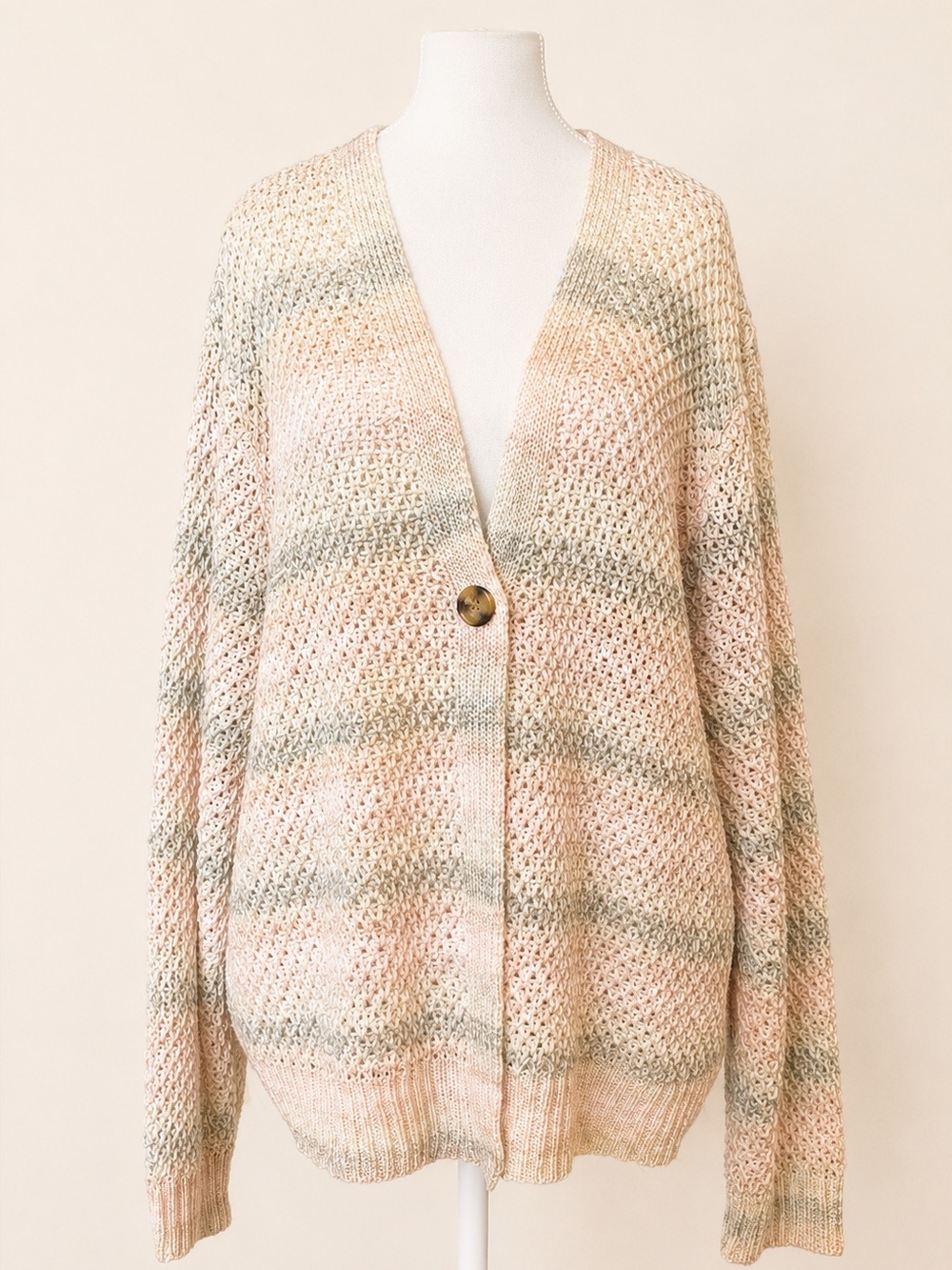 Adyson Parker • Pastel Striped Open Knit Cardigan • Size 2X